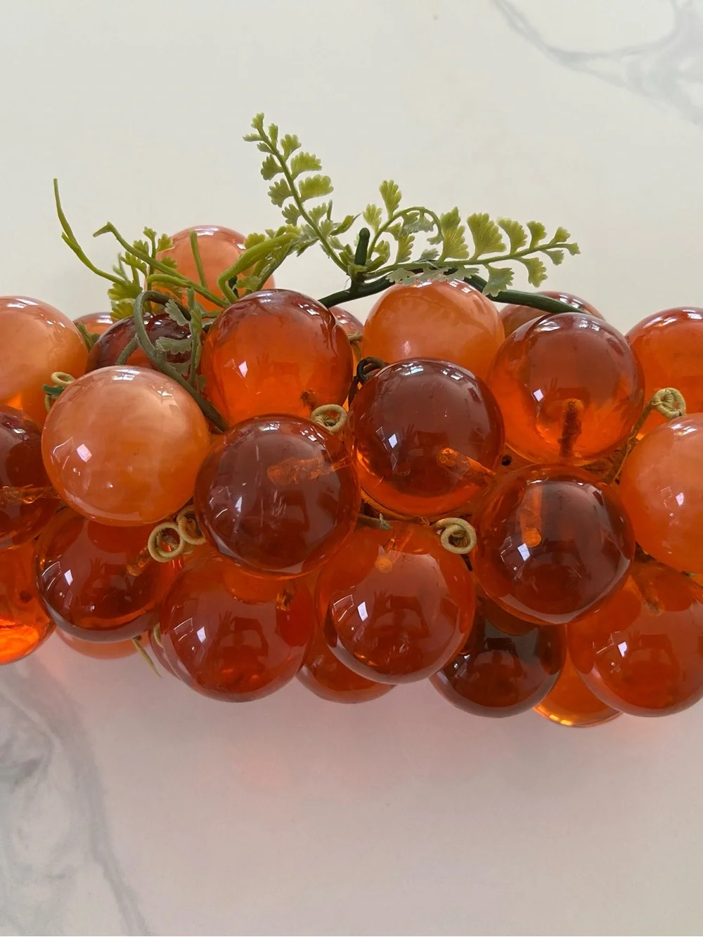 Vintage Large Lucite W/ Driftwood Orange Grape Cluster - 13”